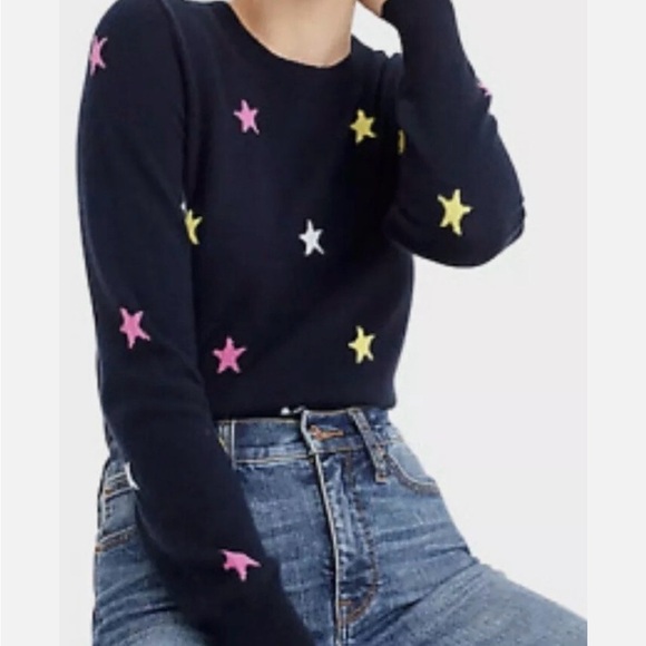 J. Crew Cashmere Women's Star Pattern Sweater - Navy, Pink, Yellow, White - Picture 2 of 3